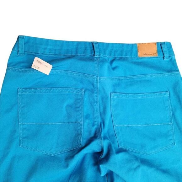 Jeans NEW! Forever 21 Turquoise Colored Denim High Rise Lightweight Straight NEW - Picture 7 of 11